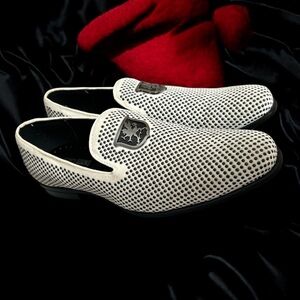 Stacy Adams White and Black Slip-On Loafers